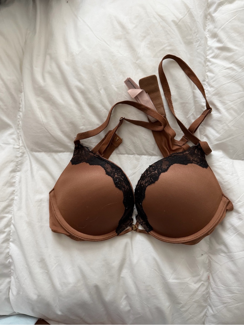 Victoria's Secret Brown Bra with Black Lace Trim